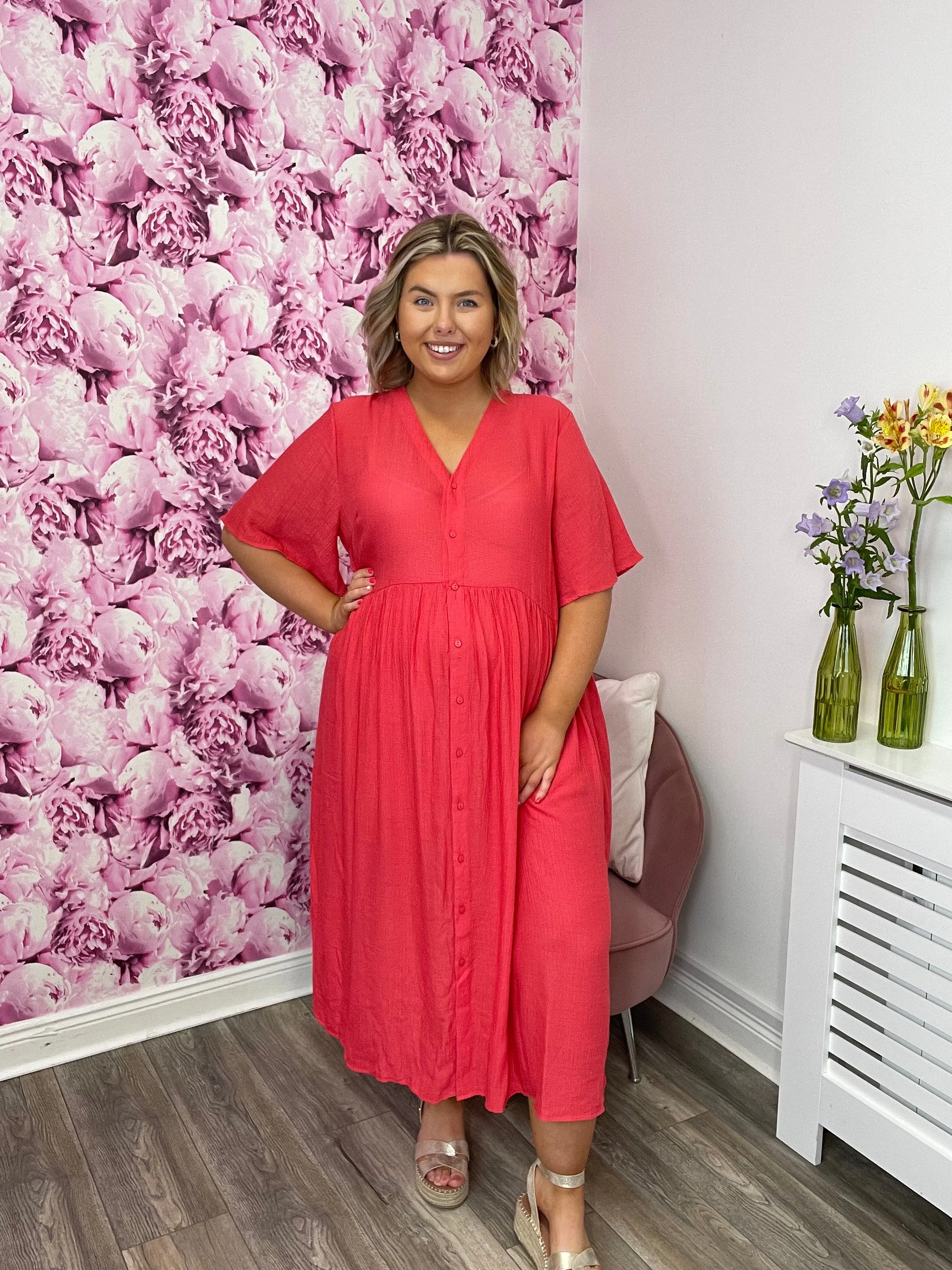 TULA BUTTON MIDI DRESS (TEABERRY)