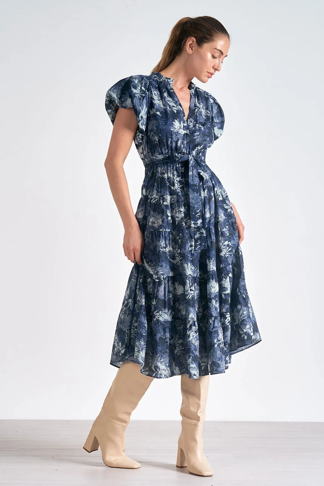 Tuscany Bubble Sleeve Midi Dress