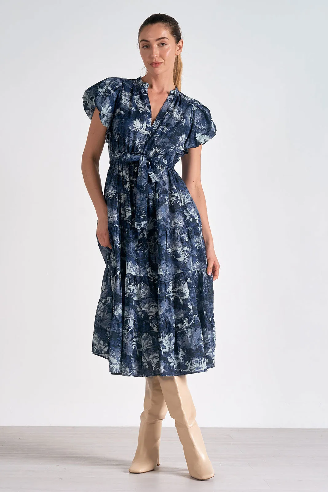 Tuscany Bubble Sleeve Midi Dress