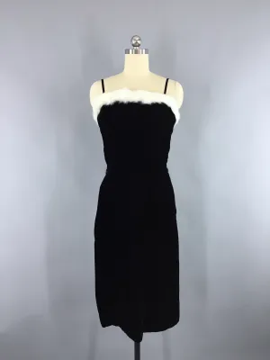 Vintage 1950s Dress / Black Velvet LBD