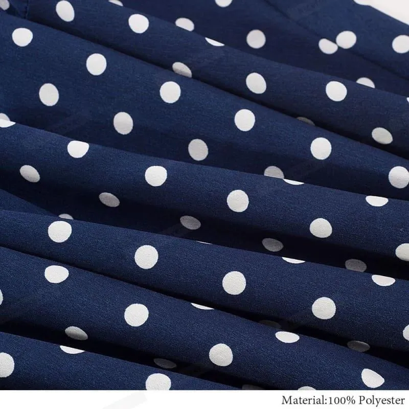 Vintage Polka Dots Pinup Bow Flare A-Line Swing Midi Dress