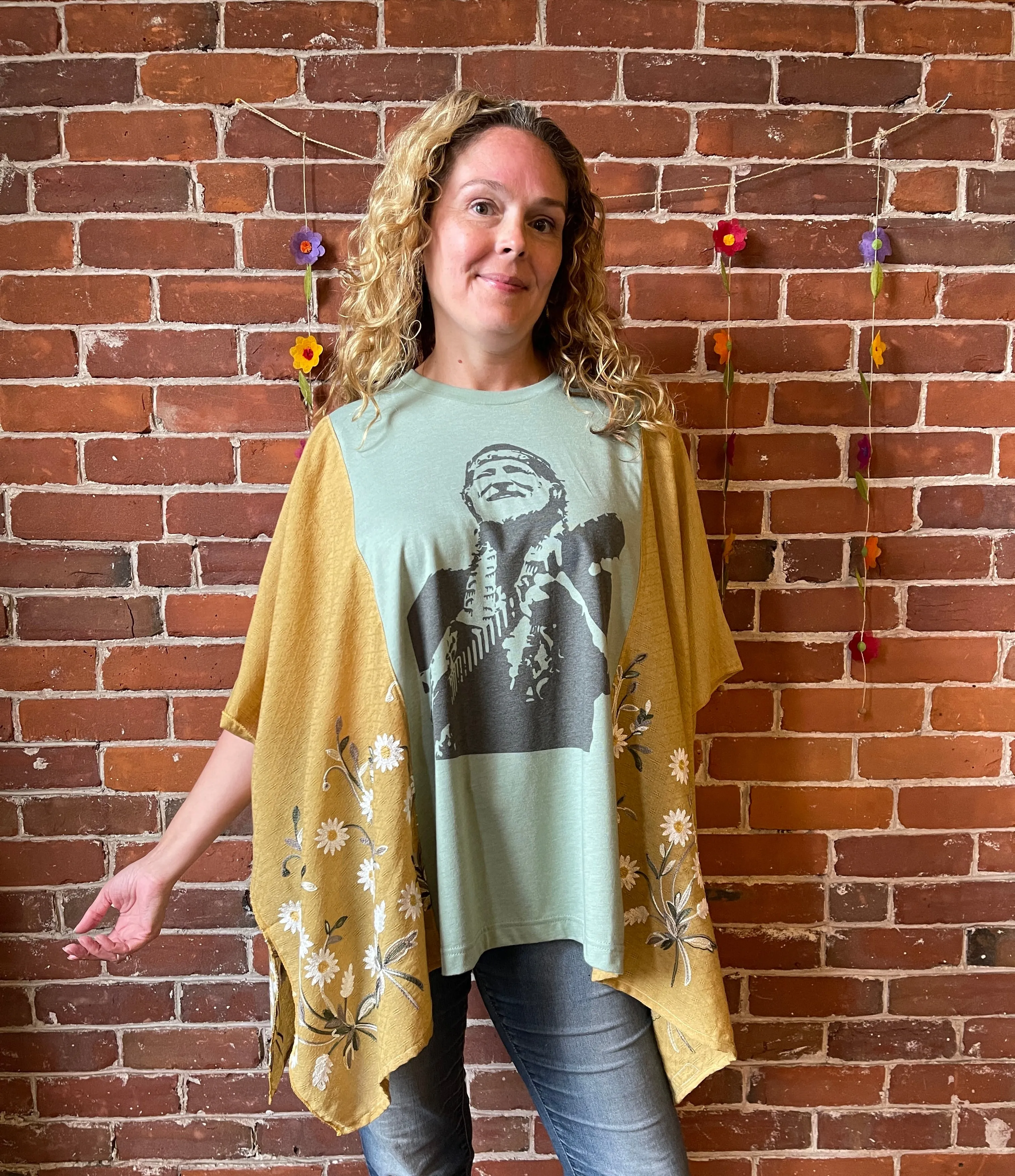 Willie Nelson Inspired Golden Daisy Yellow Embroidered Poncho - Limited Release