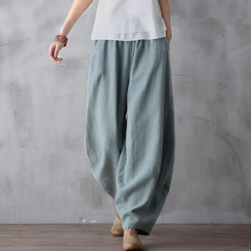 Women Casual Linen Cotton Wide Leg Pants BZ981103