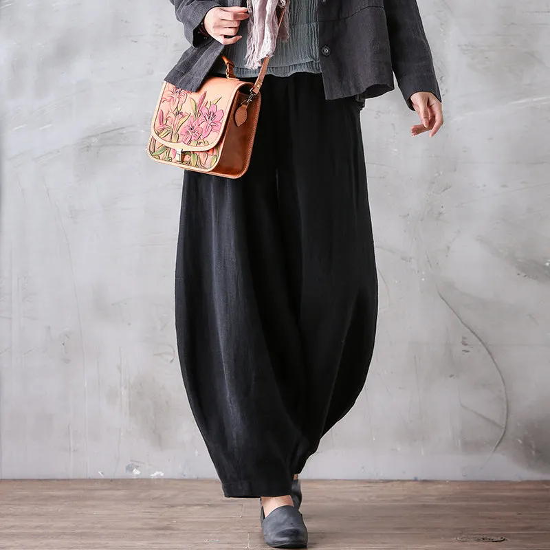 Women Casual Linen Cotton Wide Leg Pants BZ981103