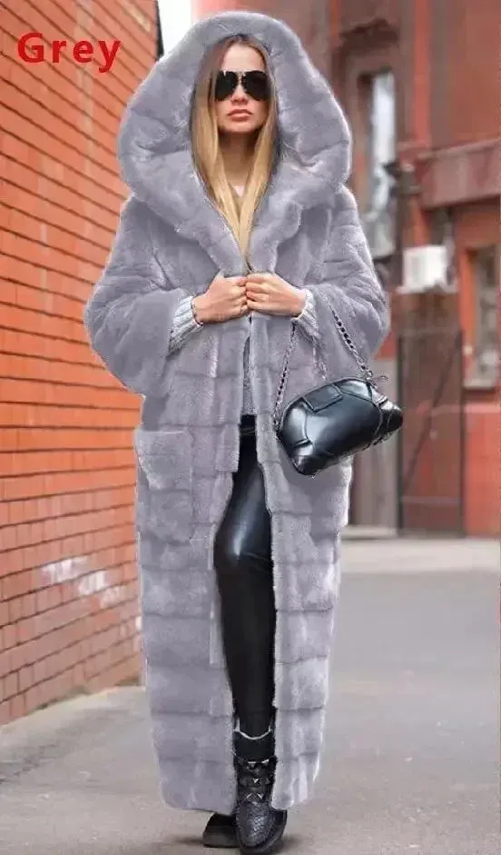 Yandere's Hoodies Furry Thick Warm Long Faux Rabbit Fur Coat